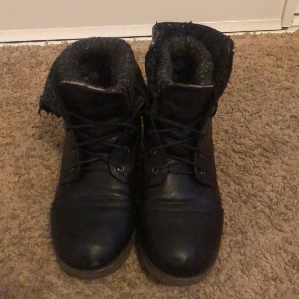 Black Combat Boots with Sweater Detailing